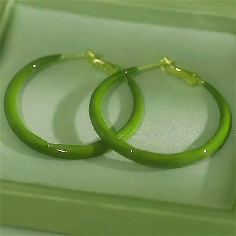 Enamel Drop Hoop Earrings for Women – Gold Plated Retro Hong Kong Style Design, Elegant Vacation Statement Jewelry Gift for Her, Birthday & Anniversary Present for Wife, Best Friend or Sister (green,Medium) image 5