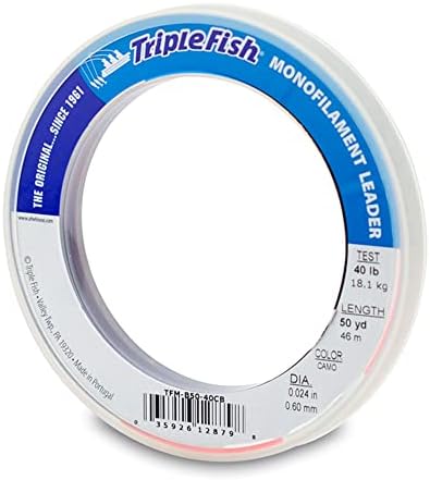 Triple Fish Monofilament Leader, 40 lb / 18.1 kg Test, .024 in / 0.60 mm Dia, Camo, 50 yd / 46 m