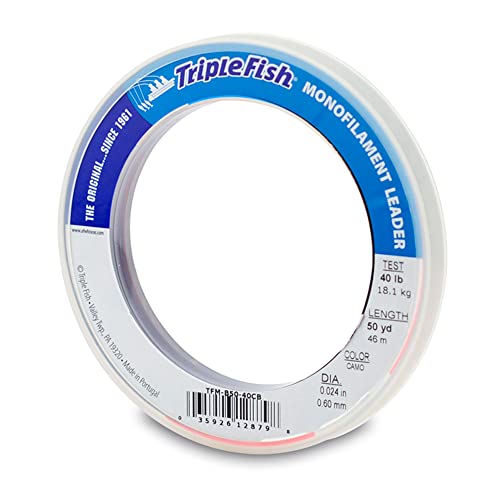 Image of Triple Fish Monofilament Fishing Leader - Clear, Camo Strong Tough Leader Material for Big Game Fishing, Up to 400lb Test