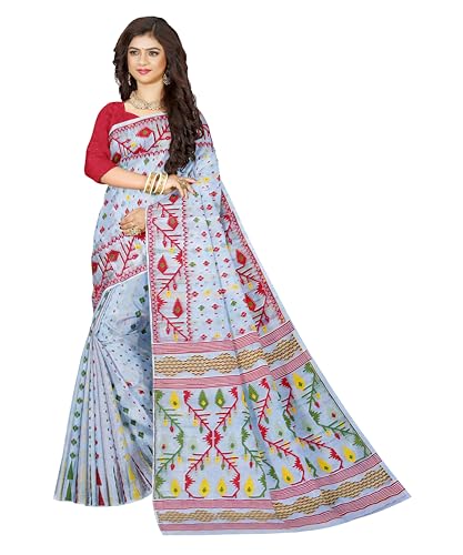 Image of Mayabi Women's Dhakai Jamdani Cotton Silk Saree Traditional Bengali Tant Korat Work, Without Blouse Piece
