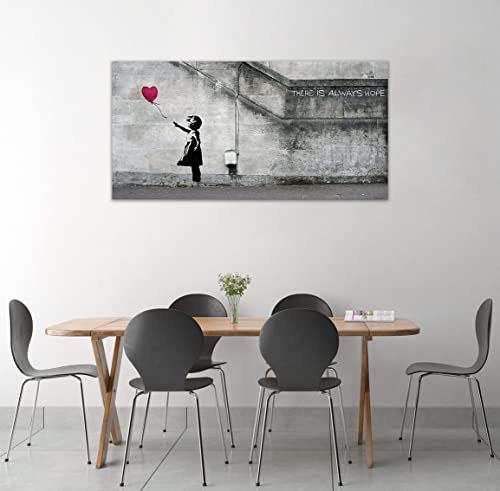 バンクシー 赤い風船と少女 アートパネル 大型 banksy モノクロ ポスター 絵画 壁掛け 部屋飾り お風呂 玄関 木枠付きの完成品(50x100cm) [2]