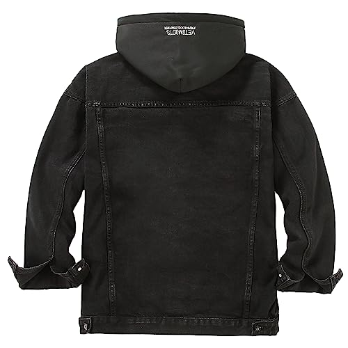 Image of Men's Denim Jacket Distressed Hooded Jean Jackets Baggy Ripped Trucker Coat