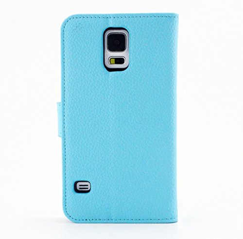 Ruban Case Compatible With Samsung Galaxy S5 - Pu Leather Folio Wallet Flip Case Cover For Samsung Galaxy Sv/Galaxy S V (2014) With Credit Id Card Holder/Money Pockets - Light Blue #TOP2