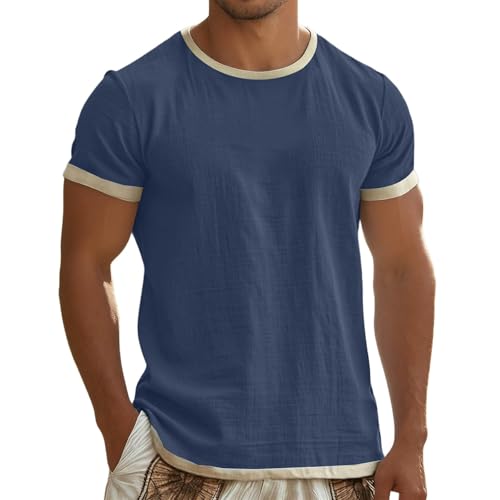 T-shirt en lin respirant à col rond pour homme et femme