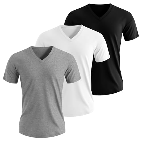 3 Pack Men's 95% Cotton Big and Tall Shirts V Neck L-5xl Plus Size Short Sleeve Soft Casual 2025 Summer Tee2