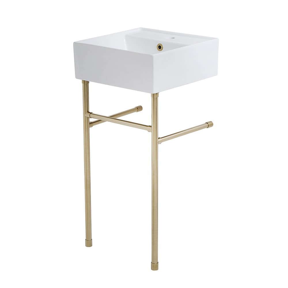 Milano Dalton White Square 1 Tap Hole Bathroom Basin Sink Brass Washstand - 410mm x 410mm