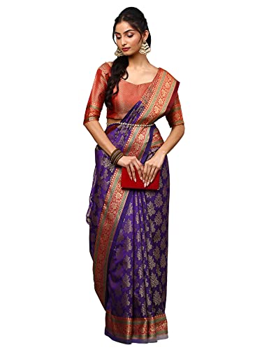 Image of AKHILAM Women's Banarasi Silk Woven Design Saree With Unstitched Blouse Piece (RYLBNR06 Parent)