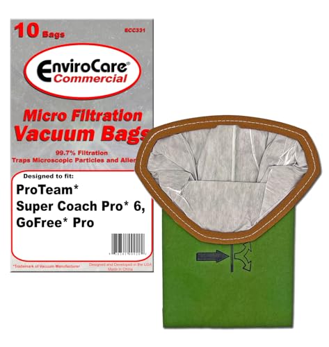 EnviroCare Replacement Vacuum Bags Designed to fit ProTeam 6 Quart Backpack Vacuum: Super Coach Pro 6, ProVac FS 6, and GoFree Flex Pro II 10 Pack