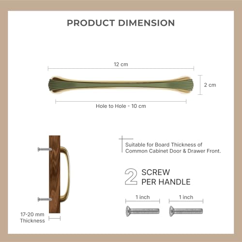Image of LAPO 4 Inch Cabinet Handles for Cupboard Storage, Wardrobe Panels and Drawer Units, Reliable Grip Support, Easy Fit Installation, Corrosion Resistant, Hole to Hole Size 10 cm (Green Gold, Pack of 6)
