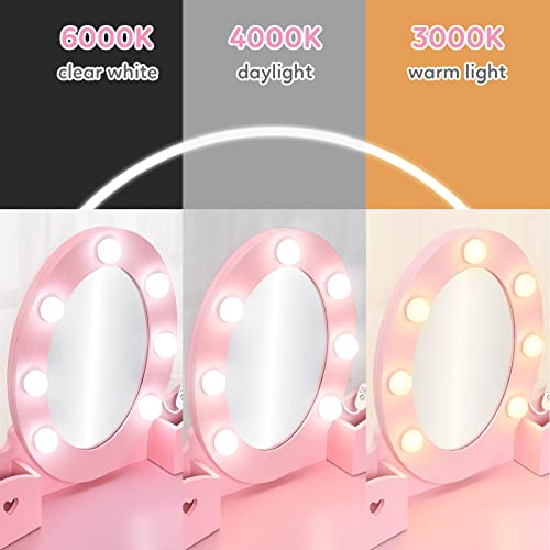 Bophy Girls' Vanity Table And Chair Set, Kids Makeup Dressing Table With Lights & Wood Makeup Playset, Kids Vanity Set With Mirror & Drawer For Age 4-9, Pink (Stm-101Pa) #TOP4