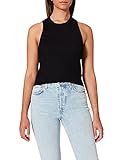 Top negro de malla acanalada y extensible