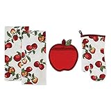 DII Kitchen Gift Set Collection, Pot Holder, Oven Mitt & 2 Dish Towels, Apple Orchard, 4 Piece