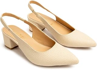BASTET "Seshat" Women?s 5cm Slingback Block Heel Pumps ? Textured Closed Pointed Toe ? Elegant Everyday Style - size