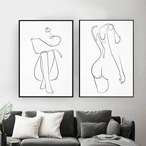 Art mural femme nue dessin au trait minimaliste lot de 2 affiches imprimées sans cadre