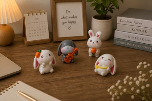 Image of ZAICUS Rabbit Miniature Figurines Set for Home Decor | Cute Bunny Showpiece Set for Desk, Shelf, Study Table, Room Decoration & Gift Item (Set of 4)