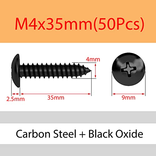 50 tornillos autorroscantes de acero M4x35 mm cabeza redonda miniatura 2