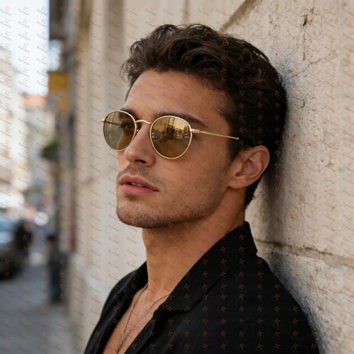 Image of Kursan Small Round Metal Polarized Sunglasses for Men Women Mirrored Lens Classic Circle Sun Glasses