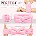 Crosize Headbands and Wristbands Set for Washing Face, Spa, Skincare, Gift for Women and Girls, with Powder Puffs, Pink