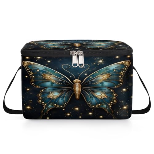 GzLeyigou Glitter Butterfly Lunch Bags for Women Men 9 Cans, Hot & Cold Food Delivery Bag Insulated Grocery Bag Insulated Lunch Box Butterfly Cooler Bag for Office Work Picnic Beach
