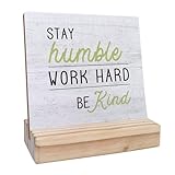 Stay Humble Work Hard Be Kind Wooden Desk Sign, Motivational Desk Decor, Office Desk Decorations Inspirational Desk Decor 4x4Inch, Black and White WS032