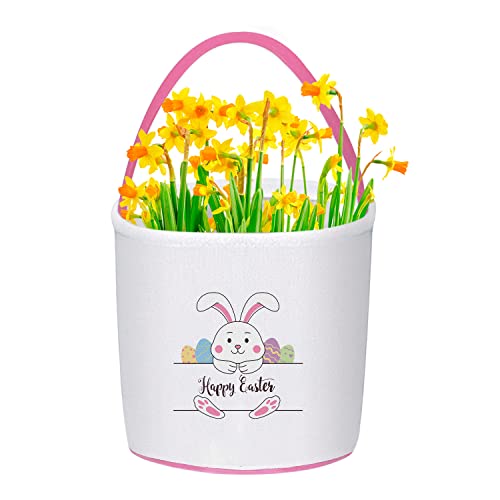 PARTYWIND Easter Baskets for Kids Egg Hunt, Easter Boys and Girls Party Supplies Favors Games, Easter Baskets Bags with Handle (Pink)