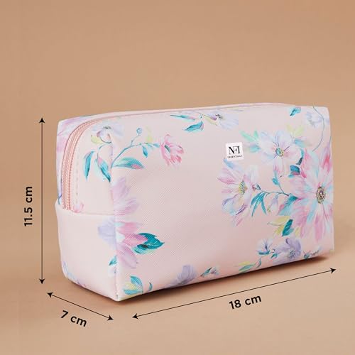 Image of NFI essentials Pack of 2 Makeup Pouch Floral Print Cosmetic Pouch Vanity Case Jewellery Pouch Stationery Pencil Case Travel Organiser Travel Pouch