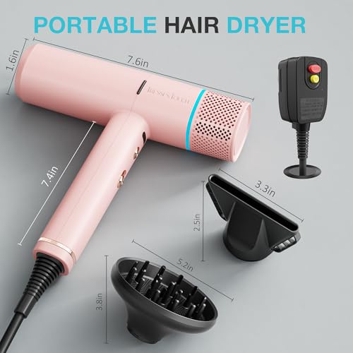 Image of Ionic Hair Dryer with Diffuser and Concentrator, Professional Lightweight Quiet Blow Dryer, Powerful 1600 Watt Motor for Fast Drying and Straight & Wavy Hair, 3 Temps /2 Speeds, 6.56 Ft Cord, Pink