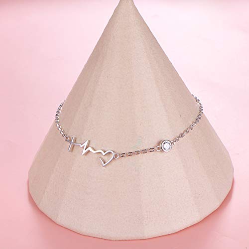 S925 Sterling Silver Adjustable Foot Chain Boho Beach Jewelry Cross Heartbeat And Heart Ankle Bracelet Faith Hope Love Anklets For Women Ladies Teen Girls Easter Gifts #TOP2