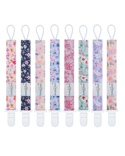 Image of babygoal Flower Pacifier Clips, 8 Pack Binky Paci Holder Clips Fits for Most Baby Pacifiers and Binkies