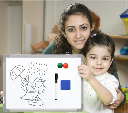 Image of ECLET Alloy Steel, Aluminium Non Magnetic 1 X1.5 feet Double Sided White Board Front Side whiteboard Marker Surface and Back Side Chalkboard Surface with dustor Scale Marker (1x1.5 feet,) G