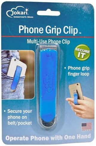 Jokari Soporte universal para teléfono manos libres. Clip de cinturón montado con adhesivo ultra fuerte y agarre para el dedo para un fácil uso del