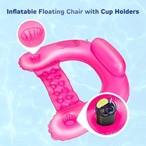 Inflatable Floating Chair Pool Floats Water Chair Adult Size Funny, Sit N U Seat Pool Float With Cup Holders And Backrest, Raft Lounge Water Hammock For Swimming Beach,2 Packs Pink Blue #TOP2
