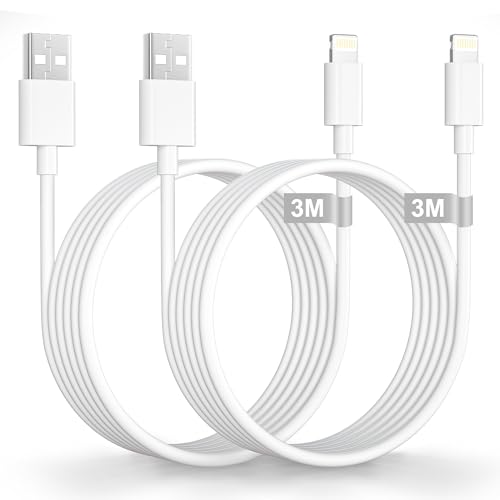 Cable iPhone 3 Metros 2Pack Apple MFi Certificado, Cable USB Lightning Largo Cable Cargador iPhone Charger cable iPad Carga Rápida para iPhone 14 13 12 11 Pro Max Mini XS XR X 8 Plus 7 6S 5 5S 5C SE