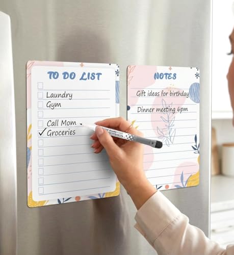 Image of Magnetic to Do List & Notes Board Combo Pack (A5 Size, 2 Sheets + 1 Marker) | Reusable Dry Erase Magnetic Fridge Planner | Checklist Memo Board for Kitchen, Office & Study