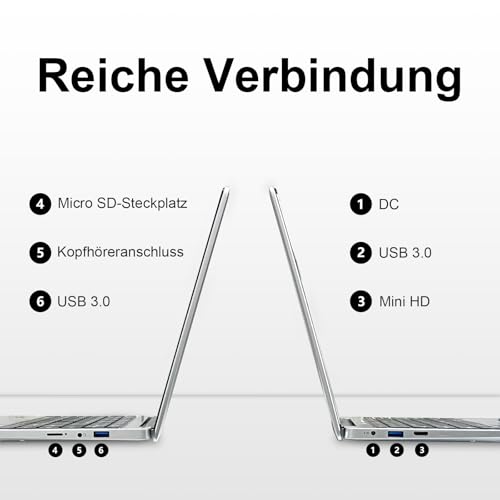 Image of Laptop, 14.1Inch FHD IPS Screen, J4105 Processor, 6GB RAM 256GB SSD Expandable 1TB, Computer with 2 Stereo Speakers, WiFi-5, HDMI