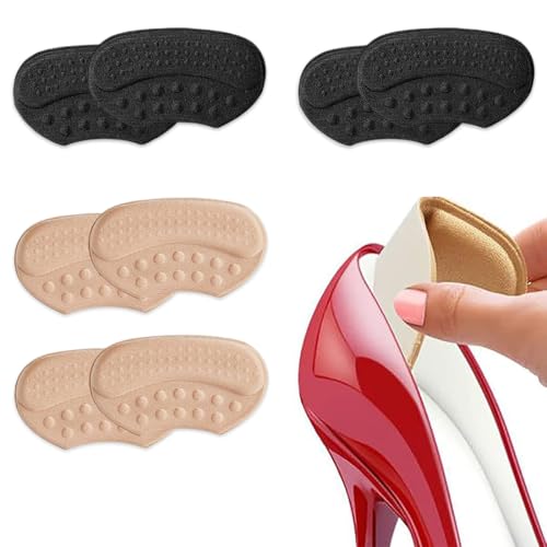 4 Pares Almohadillas de Talón Autoadhesivas y Antideslizantes para Zapatos, Plantillas Protectoras para Mujeres y Hombres (2 Negro + 2 Beige)