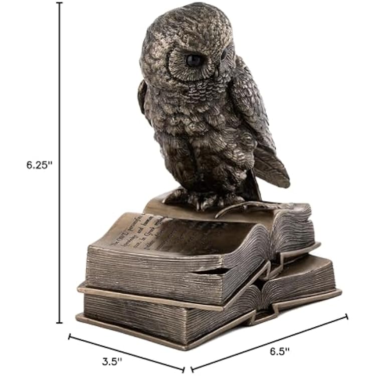 Top Collection Owl on Book Statue - Great Horned Owl Sculpture in Premium Cold Cast Bronze- 7-Inch Collectible Animal Figurine