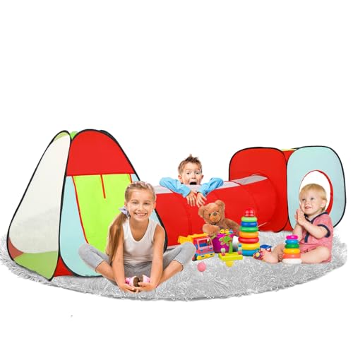 LimitlessFunN 3pc Pop Up Kids Play Tent, Crawl Tunnel, Ball Pit | Includes Carrying Case |, Children Indoor Playhouse for Baby, Toddlers, Boys & Girls, 47\" D x 126\" W x 34\" H