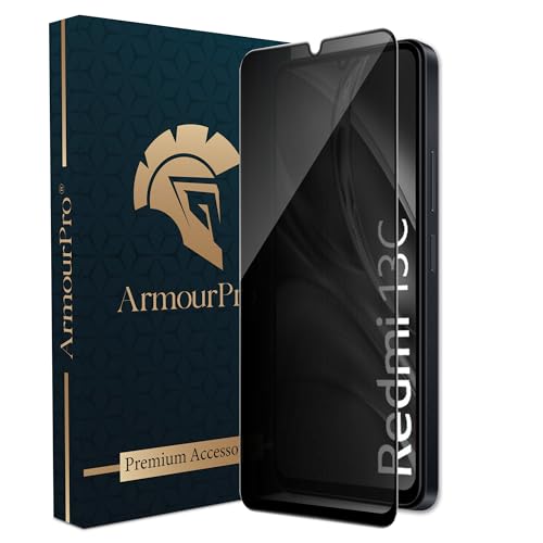 Image of ArmourPro Military Grade Privacy Tempered Glass Screen Protector for Redmi 13C (6.74 Inch) With Installation Kit | Edge to Edge Coverage | Black