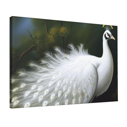 Impression sur toile paon blanc poster moderne deco murale salon et bureau