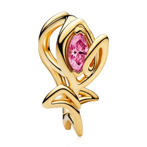 Image of S925 Sterling Silver Gold Plated Romantic Charms, Gifts for Mom Girlfriend Family on Valentine's Day Birthday Christmas Anniversary, Bracelet Necklace Bead Charm