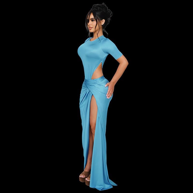 Womens Sexy Club Outfit Hollow Out Slit Dress 2 Piece Skirt Set Birthday Party Going Out Outfits for Women - Image 7