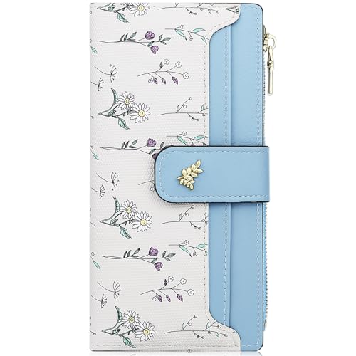 Wallet Women Slim Wallets for Women Cute Thin Blue Women's Wallet Kawaii Flower Womens Ladies Card Holder Wallets