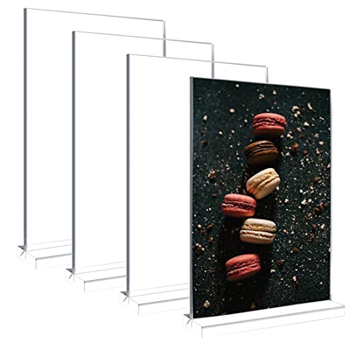 Ständer Tischaufsteller A4 T-Aufsteller 4 Stück mit Sockelboden Werbeaufsteller Glasklar Acryl Menükartenhalter für Fotos Speisekarten Restaurants Büro Cafe Cover