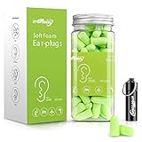 Hyoptenus 60 pares de tapones para los oídos de espuma suave con funda de transporte de aluminio, 35 dB SNR, reducción de ruido, protección auditiva, dormir, trabajo, viajes, verde …