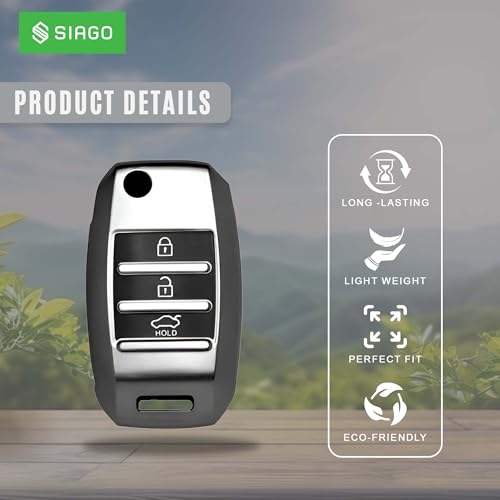 Image of SIAGO TPU Key Cover and Round Key Chain Compatible with Kia Carens | Sonet | Seltos 3 Button Flip Key (Grey)