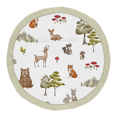 Image of Sweet Jojo Designs Woodland Forest Animals Boy Girl Gender Neutral Unisex Baby Play Mat Tummy Time Activity Infant Playmat Playpen Tent Teepee Floor Animal Friends Brown Bear Hedgehog Deer Watercolor