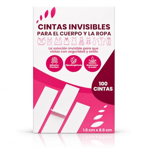 100 Cintas-Cinta Doble Cara Ropa y Piel Invisible-Adhesivo Natural Extrafuerte y Resistente al Sudor-Cinta Para la Ropa Hipoalergénica-Sin Dañar Piel o Prendas-Sin Residuos-Tamaño Ideal 1,5cm*8.5cm