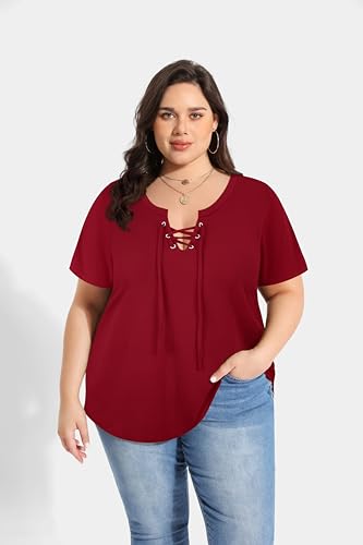 Image of CARCOS Womens Plus Size Tops Short Sleeve Shirts V Neck Tunic Floral /Tie Dye /Solid Summer Tees XL-5X