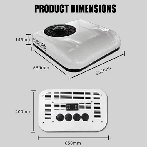 12V/24V Split Rooftop Air Conditioner for RVs, Trucks, Campers & Buses - Electric Parking AC with Remote Control - Quiet, Fast Cooling, Energy Efficient - White